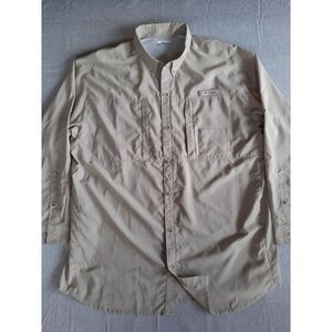 Columbia Men XL Beige Vent Buttons‎ Shirt Outdoor Lightweight PFG Omni Shade